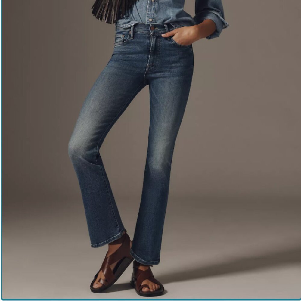 NWT MOTHER The Insider Flood Mid-Rise Fray Jeans, Size 26P